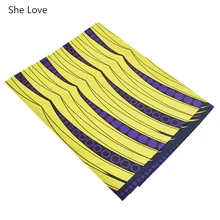 She Love 1 ярд Анкара Африканский полиэстер восковые принты ткань желтый цвет ткань в полоску для Десс вечерние швейные изделия
