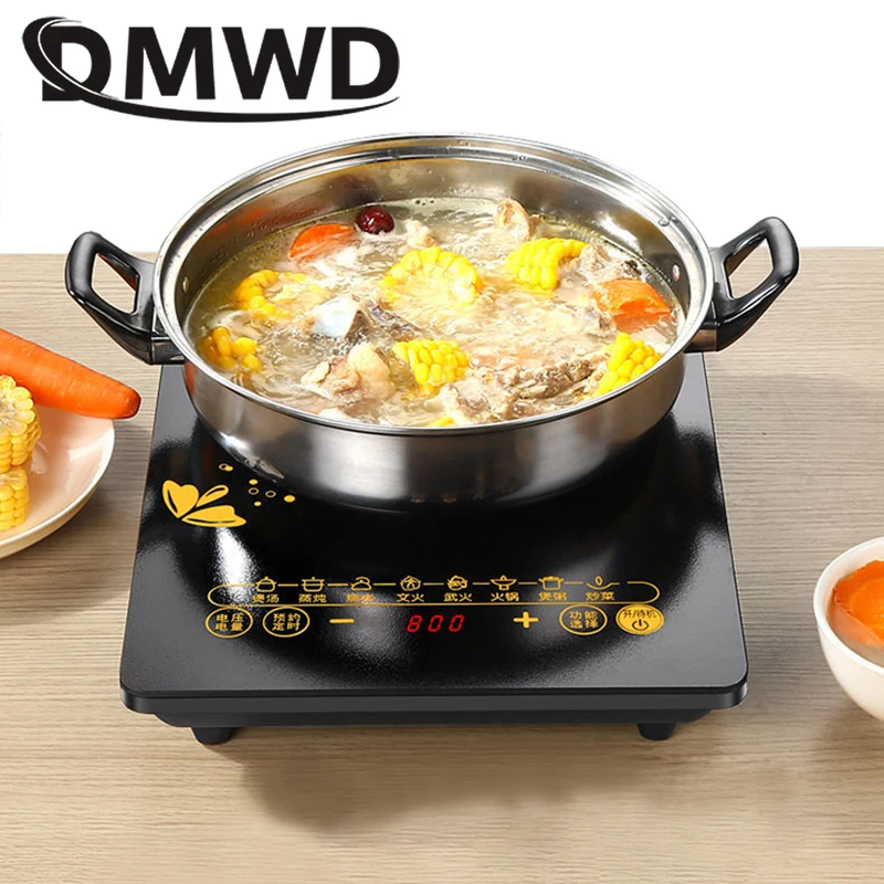 DMWD Electric Magnetic Induction Cooker Household Waterproof Small Hot Pot Heating Stove Touchpad Stir-fry Dish Cooking Oven EU