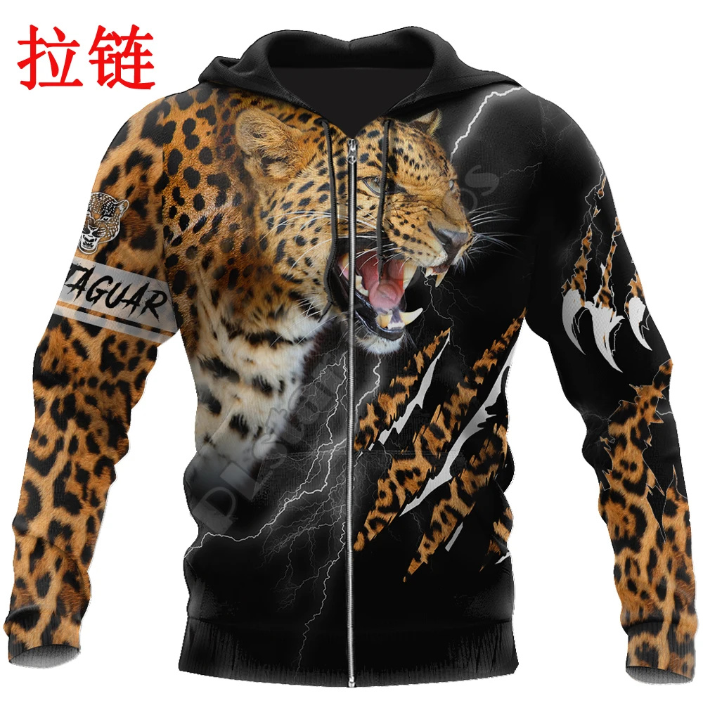 Animal Leopard Lightning 3D Printed Autumn Men Hoodies Unisex Casual Pullovers Zip Hoodie Streetwear sudadera hombre DW620