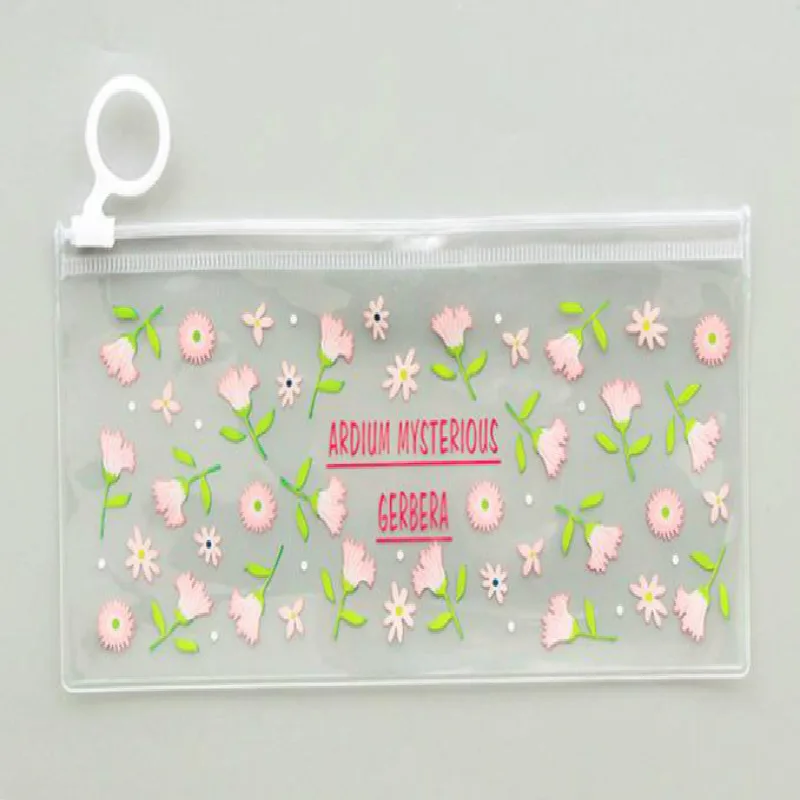 Pink flowers Мультяшная Цветочная сумка-карандаш креативная канцелярская Студенческая Милая прозрачный ЗИП-пакет мультяшная канцелярская ручка Футляр пенал - Цвет: Pink flowers