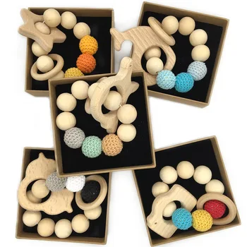 

New Log Natural Non-Toxic Beads Crochet Wool Beads Bracelet DIY Baby Molars Building Blocks Animal Bracelet Toy for Baby