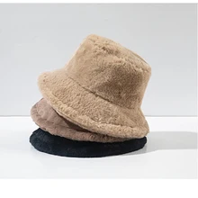 2021 Fashion Artificial Rabbit Fur Bucket Hat Women Autumn Winter Warm Thickened Fisherman Hat Panama Plush Basin Hat Lady Cap