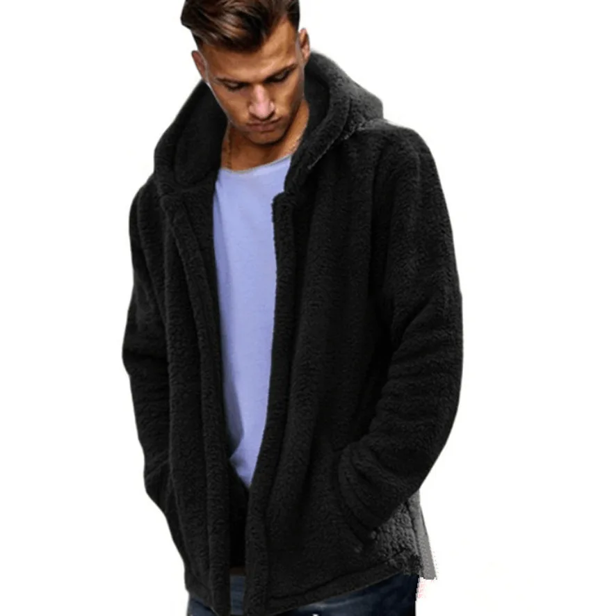 Осенняя мужская теплая куртка с капюшоном ворсистый флис большой размер длинный рукав Толстая ветровка модная свободная парка Мужская Белый плюш пальто