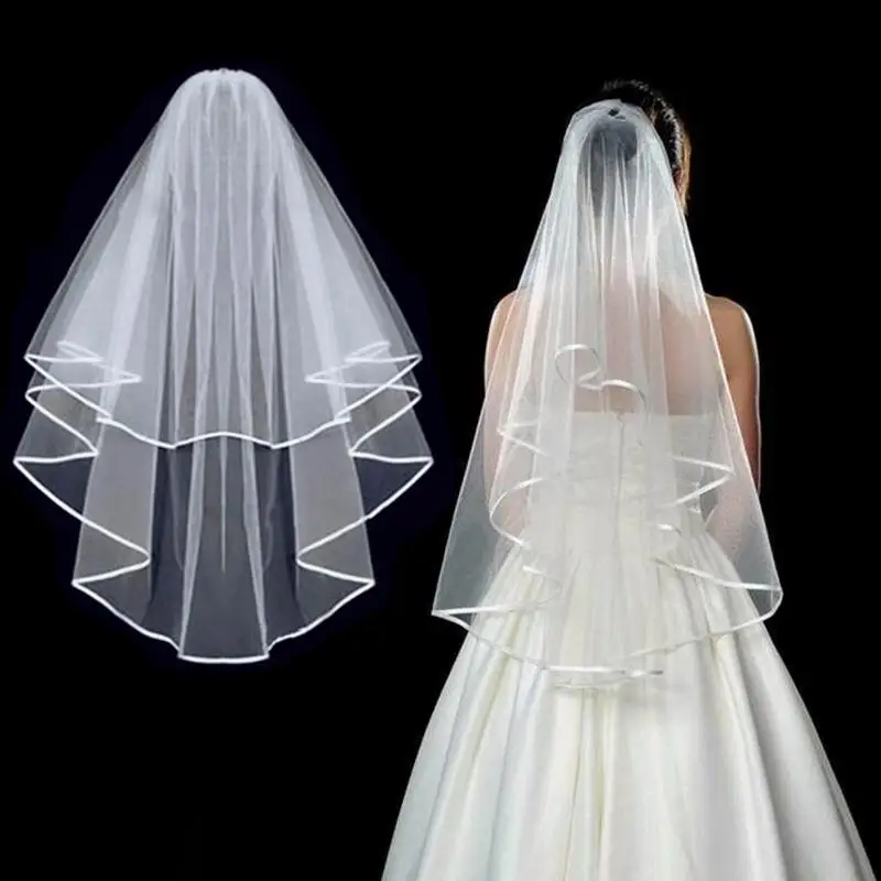 2019-Wedding-Simple-Tulle-White-Color-Two-Layers-Bridal-Veil-Ribbon-Edge-Cheap-Bride-Accessories-Women