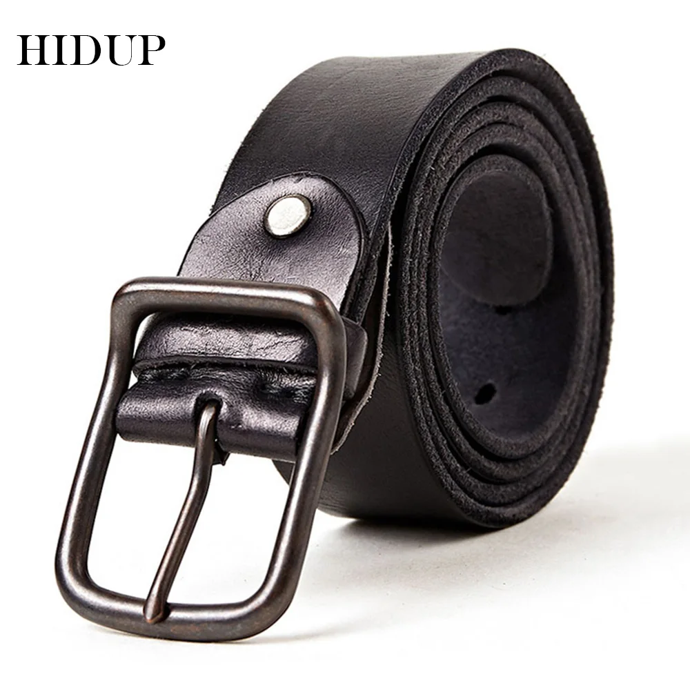 HIDUP Top Quality 100% Solid Design Cowskin Men's Pure Cow Cowhide Leather Belt  Retro Styles Pin Buckle Belts for Men NWJ286