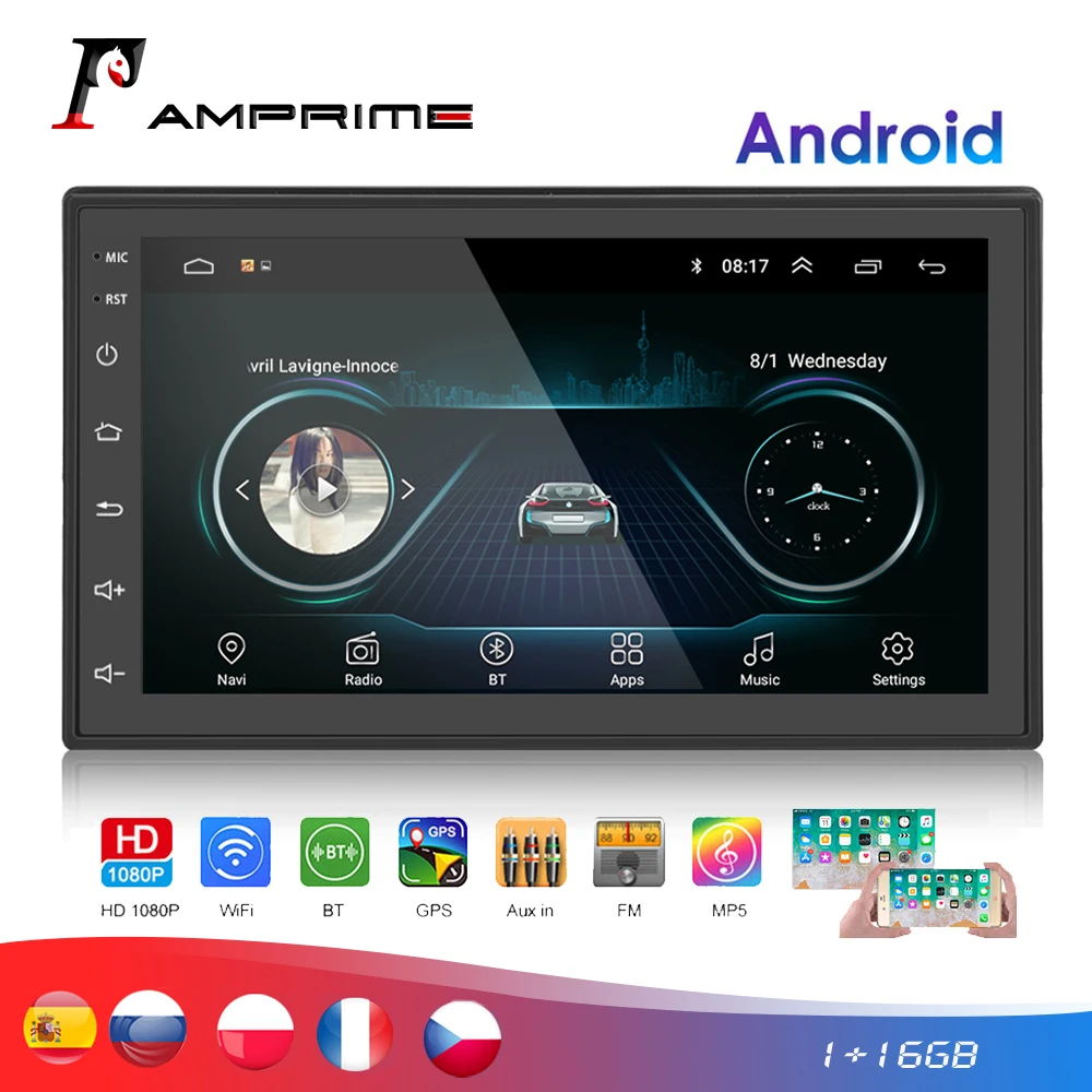 AMPrime 2 Din автомобильное радио Android Универсальная GPS навигация Bluetooth Сенсорный экран Wifi Аудио Стерео FM USB автомобильный мультимедийный MP5 AMPrime 2 Din автомобильное радио Android Универсальная GPS навигация Bluetooth Сенсорный экран Wifi Аудио Стерео FM USB автомобильный мультимедийный MP5