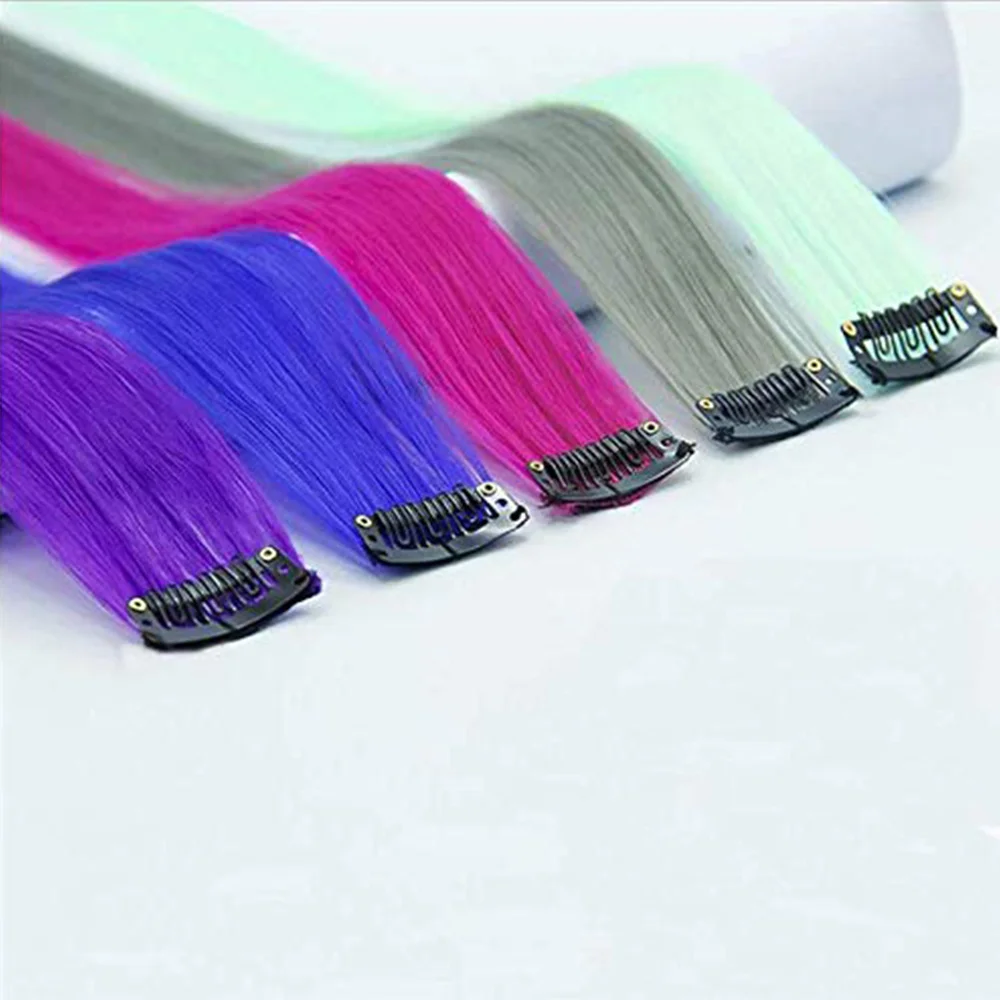 AIYEE Hair Extensions Pure RainBow Hairpiece Clip In Hair Piece Synthetic Long Straight Ombre Pink Red Rainbow Hair Piece