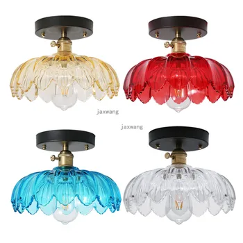 

Modern LED Glass Ceiling Lamps Nordic Retro Lotus Petal Ceiling Lights Aisle Small Half Ceiling Light Fixure Kitchen Fixures
