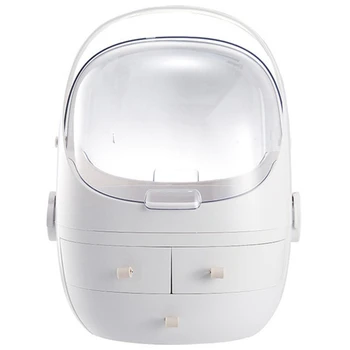 

New-Clamshell 3 Drawer Dressing Table Rounded Makeup Holder Storage Box For Lipstick Jewelry Cosmetic Organizer White