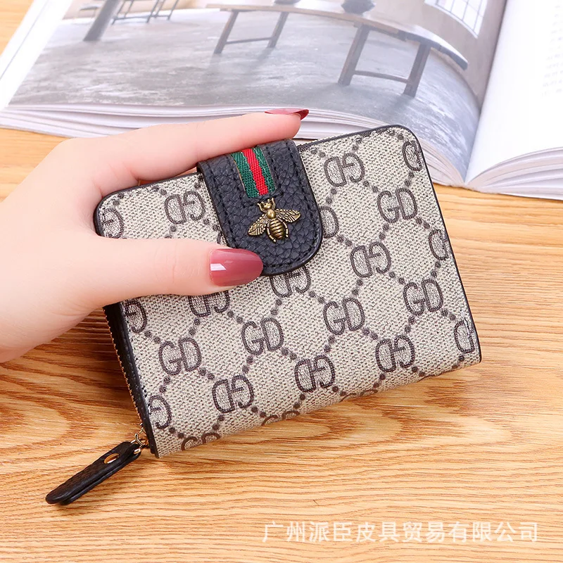 

2019 New Style Short Wallet Female Button Printed Multi-Card Bag Button Wallet Fashion Lady's Handbag