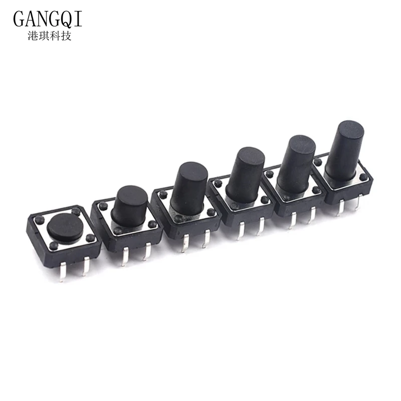 20PC 4Pin 12X12 Series DC12V Micro Switch Push Button Switch Tact Switch 4.3/5/6/7/7.3/7.5/8/8.5/9/10/12/13/17mm