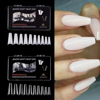 

Fake False French Nail Art False Nail Tips 500pcs Nail Cover Half Extra Half Clear Long Gel Acrylic Salon Transparent Cover I2W2