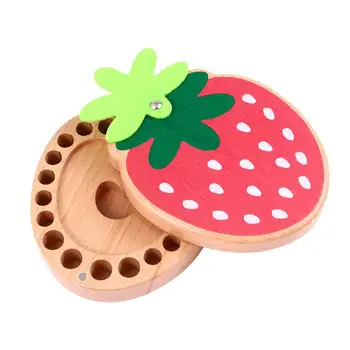 

1Pc Deciduous Tooth Storage Box Wooden Strawberry Shape Baby Teeth Keepsake Box