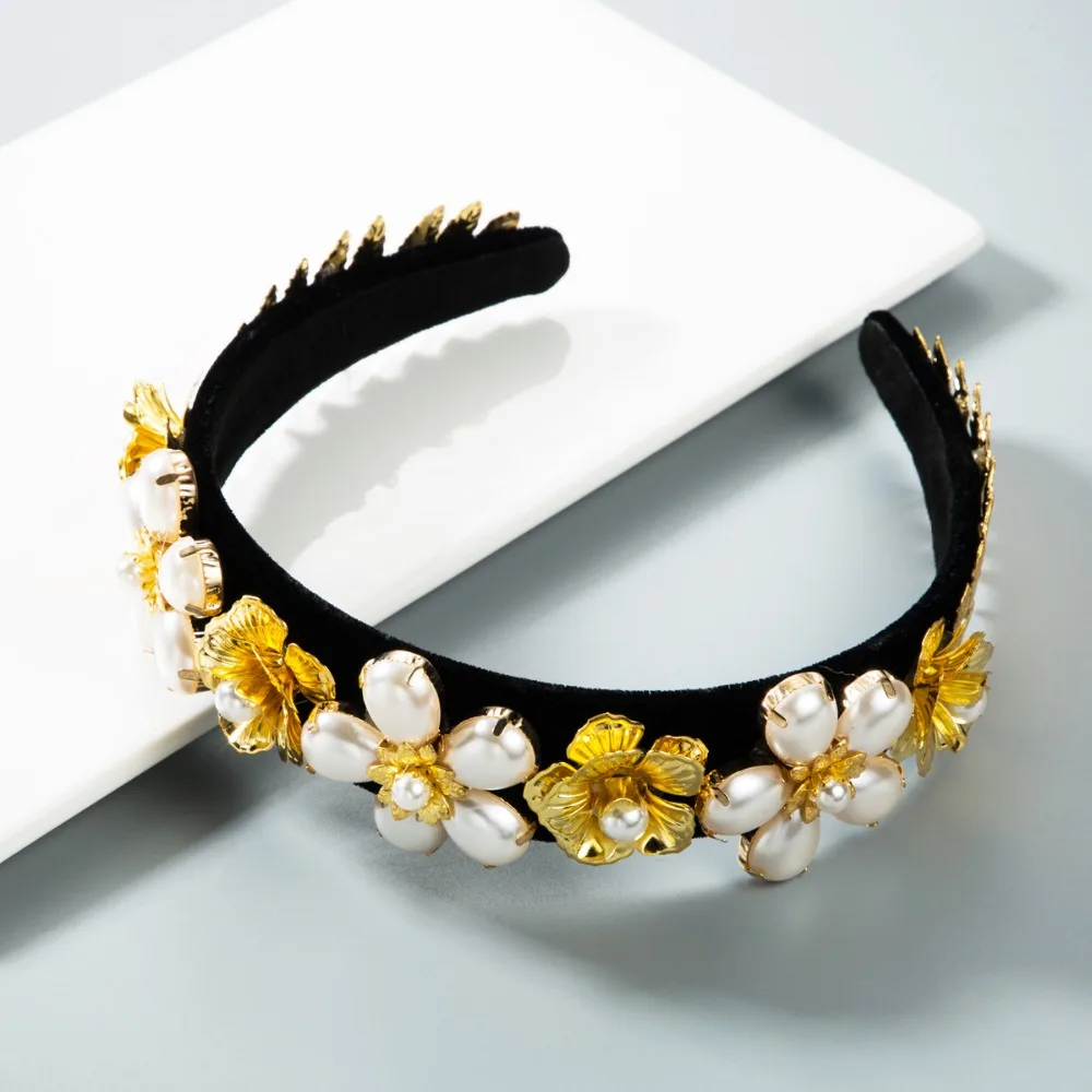 Dvacaman повязка на голову в стиле барокко с цветком и искусственным жемчугом для женщин, золотая металлическая повязка пчелка, роскошный свадебный головной убор, аксессуары для волос