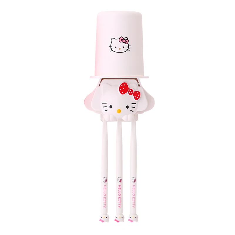 Hello kitty милый набор зубных щеток для полоскания рта Бесплатный удар зубная паста соковыжималка настенная Полка Ванная комната Детский держатель чашки для зубной щетки