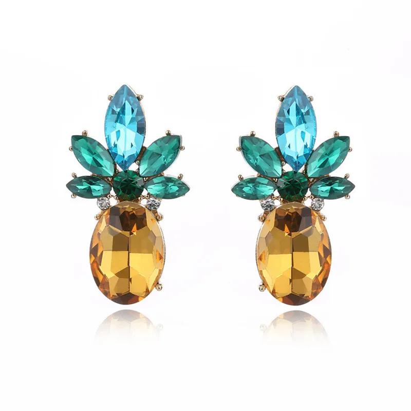 

Fashion Pineapple Stud Earrings for Women Personality Fruit Yellow Green Rhinestone Crystal Zirconia Earrings Luxury Jewelry Gif