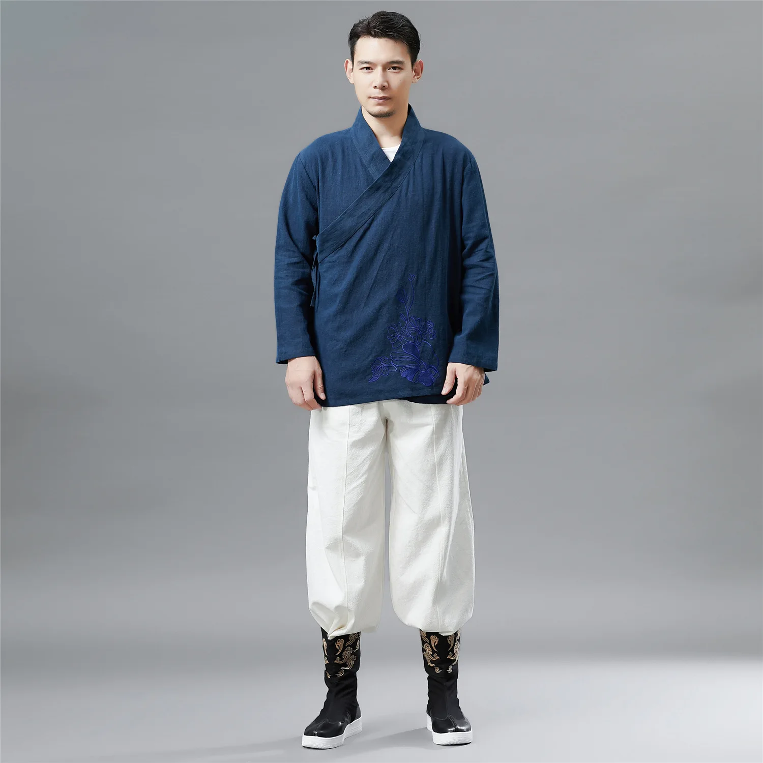 Placket с вышитым дизайном Мужская Вышивка Китайская одежда китайский стиль Рами Китайская одежда воротник стоечка Na