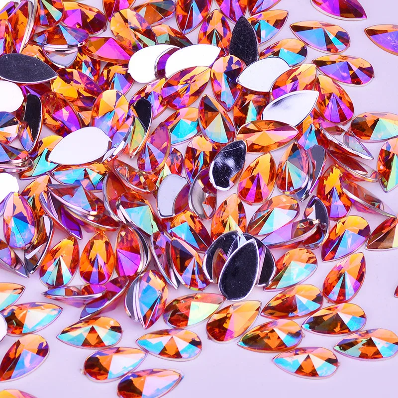 JUNAO-8-13mm-Black-AB-Crystals-Rhinestones-Drop-Flatback-Bead-Non-Hotfix-Strass-Crystal-Glue-On (4)