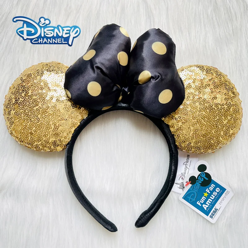 

Disney Mickey Ears Minnie Headbands Gold Sequins Star Plush Padding Bow Headwear Cosplay Kid Cotton Disneyland Original Headband