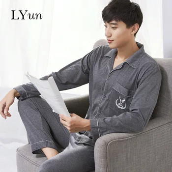 

LYun 2018 autumn and winter double-sided men's pajamas Korean loose cotton breathable cardigan can be worn outside clothing XL