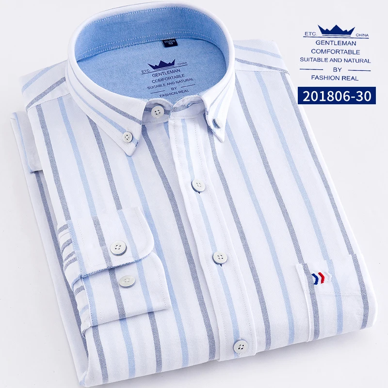 Мужская рубашка размера плюс 5XL 6XL 7XL 8XL, хлопок, Оксфорд, чистый цвет, в полоску, саржа, деловая, повседневная, с длинным рукавом, синяя, белая, серая - Цвет: 201806-30
