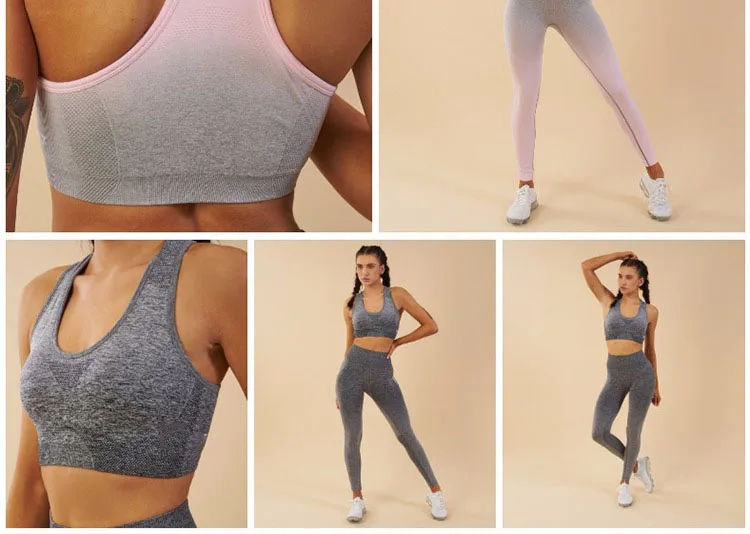 Ombre Seamless Yoga Set Crop Top Bra and Leggings Women Sportswear Gym Set Clothes Workout Fitness Suit Sports Set  Activewear