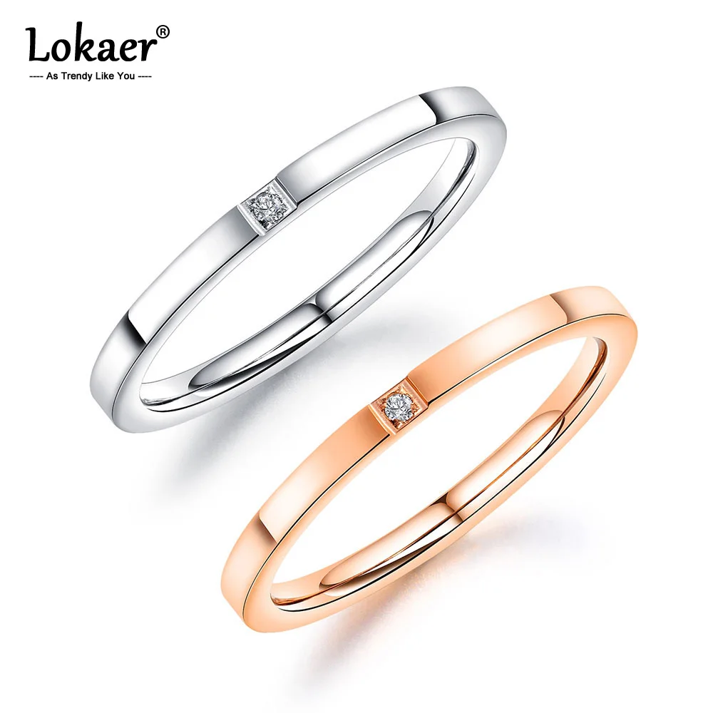 Lokaer Stainless Steel 2mm White Cubic Zirconia Stone Rings Jewelry For Women Girls Trendy