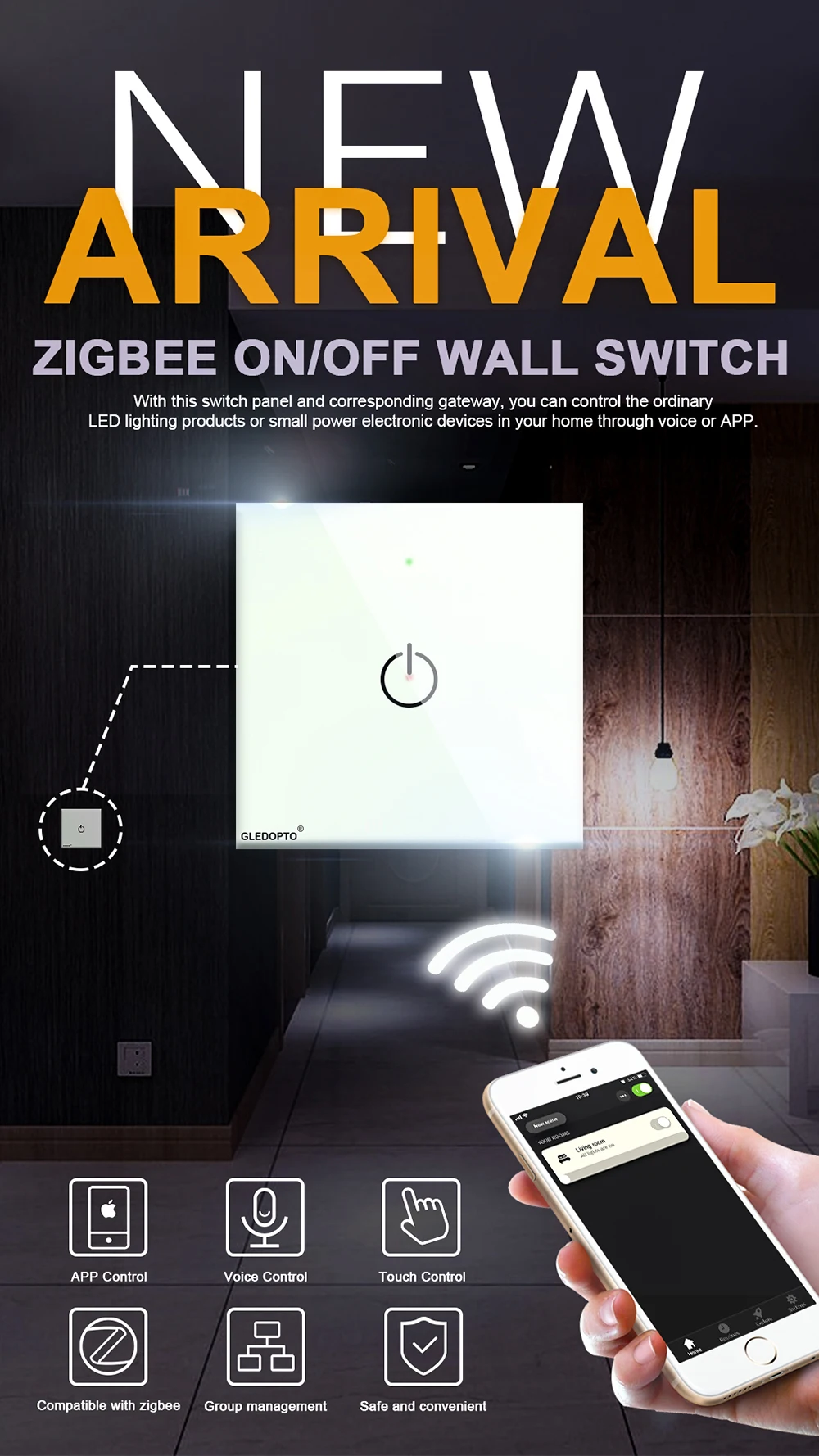 Умный настенный выключатель ZIGBEE 3,0, сенсорный, беспроводной, светодиодный, вкл/выкл, умный дом, переменный ток, 110 В, 230 В, 220 В, светильник, переключатель, работает с Amazon Echo Gateway