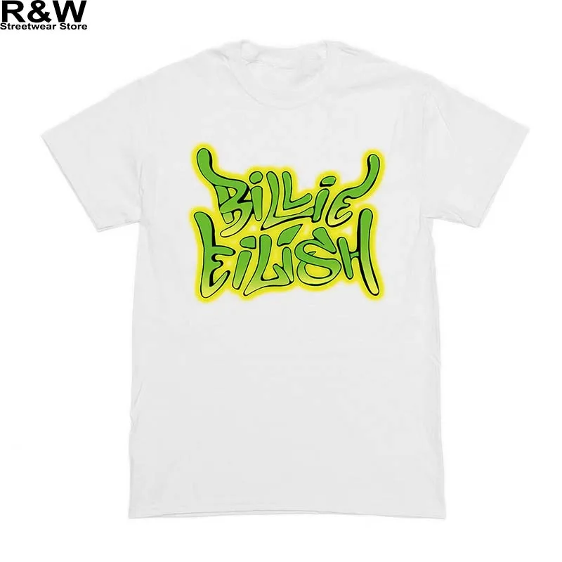 Billie Eilish футболка для мужчин и женщин уличная хлопковая с буквенным принтом короткий хип-хоп Лето