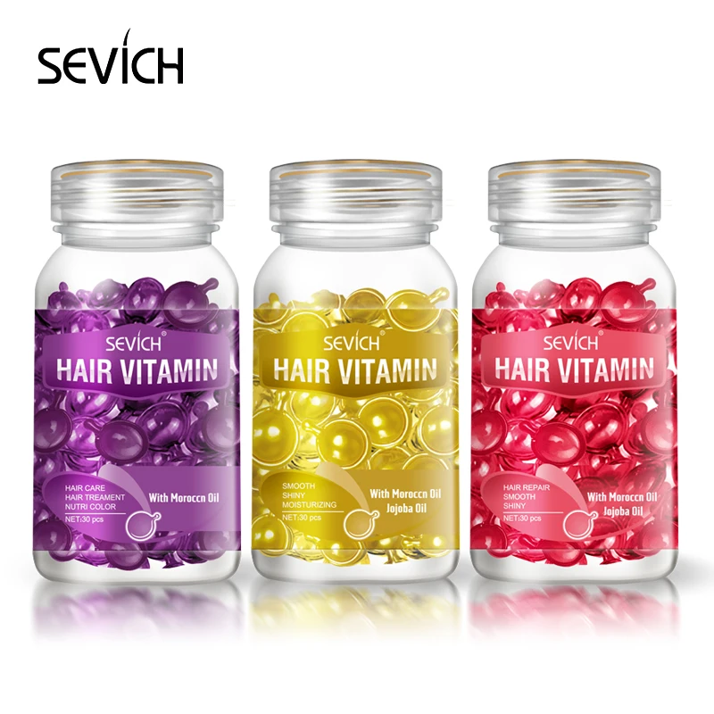 Sevich - Juego de 3 cápsulas de queratina y vitaminas para el cabello, suero reparador para cabello dañado, suero marroquí nutritivo anticaída para cabello seco