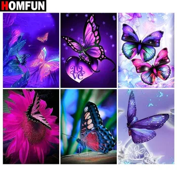 

HOMFUN Diamond Painting Full Square/Round Diamond "Butterfly purple flow" Pattern Embroidery Cross Stitch 5D Rhinestone Painting