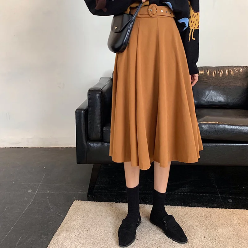 Женские эластичные юбки трапециевидной формы с высокой талией осенне-зимние