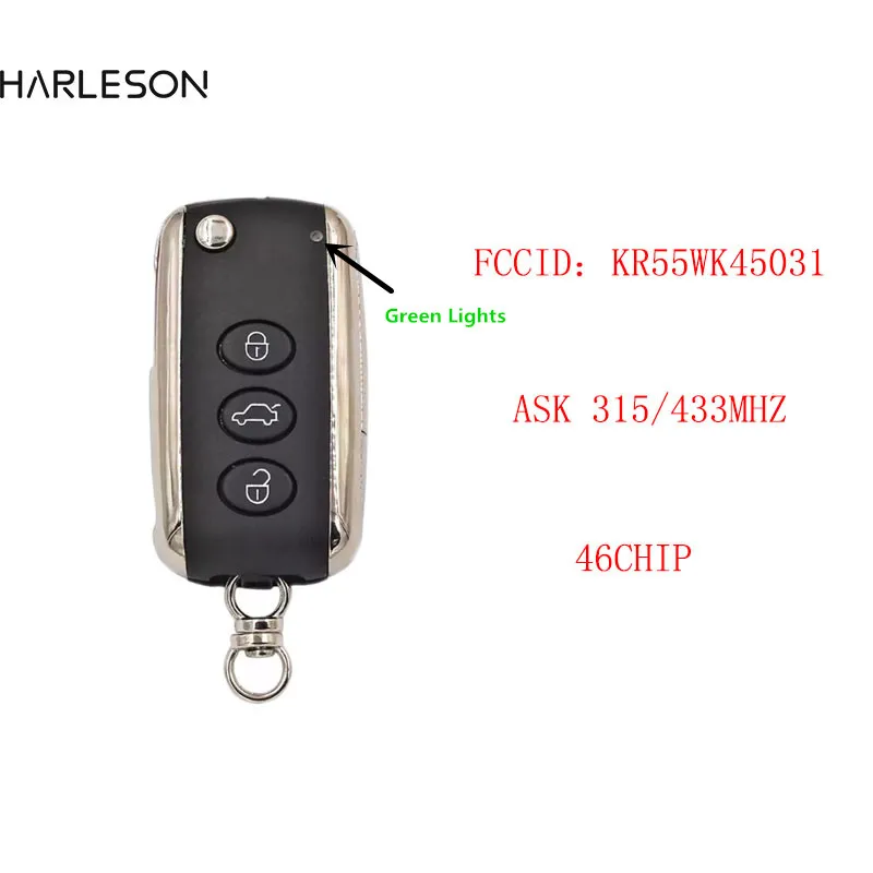 Smart Keyless Go 3/3+1 Button Remote Key ASK 315/433Mhz ID46 chip for Bentley Continental GT GTC Flying Spur FCC KR55WK45031