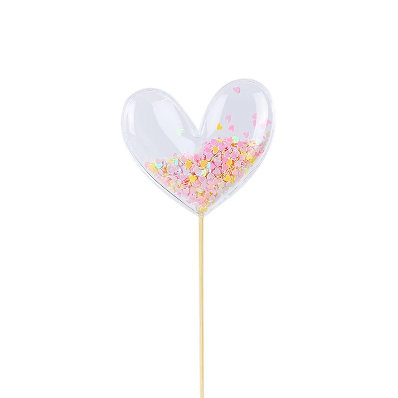 Transparent Confetti Love Heart Star Crown Mermaid Tail Cloud Shape Cup Cake Topper Valentine Children's Day Party Decorations