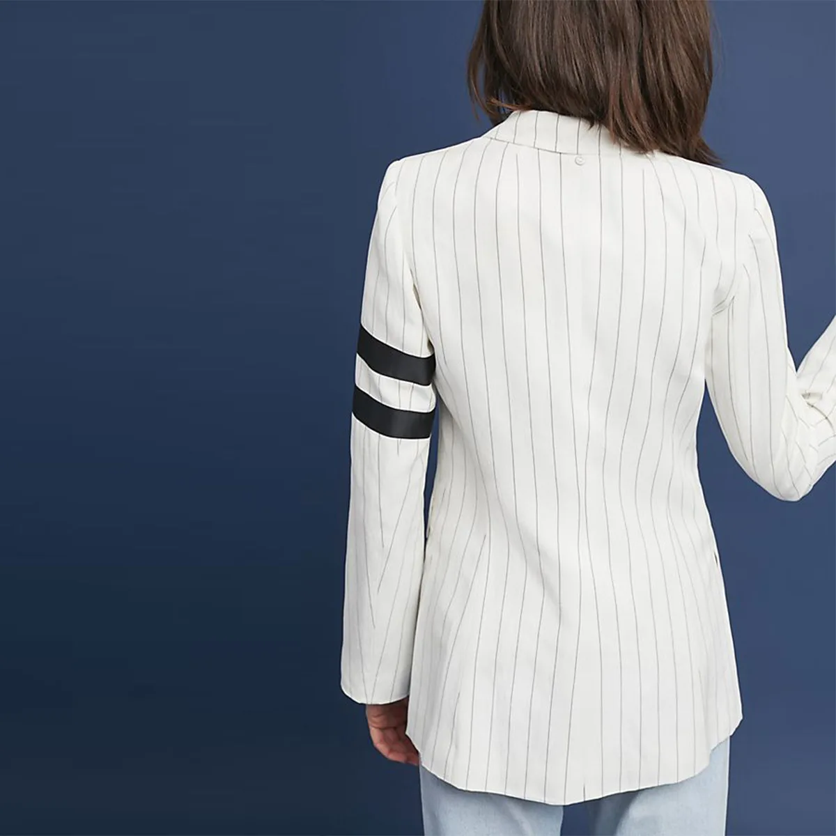 

2019 Autumn European And American Minimalist Commuting Unisex British Style Stripes Bar Article Joint Stripes Suit Jacket Custom