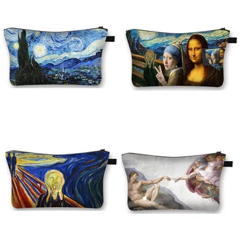

Van Gogh / Michelangelo / Da Vinci art cosmetic bag women fashion makeup bag starry night / david / Mona Lisa lady cosmetic Bag