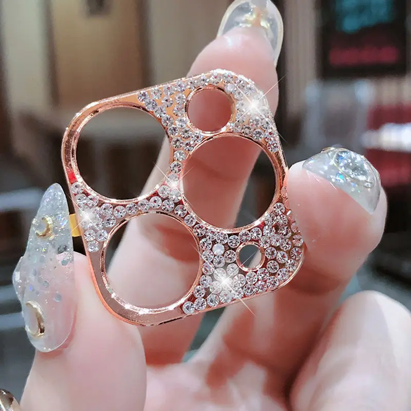 

Diamond Camera Lens Tempered Glass For iPhone 11 12 13 Pro Max Glitter Crystal Lens Protector Cover on iPhone 13 12 Camera Glass