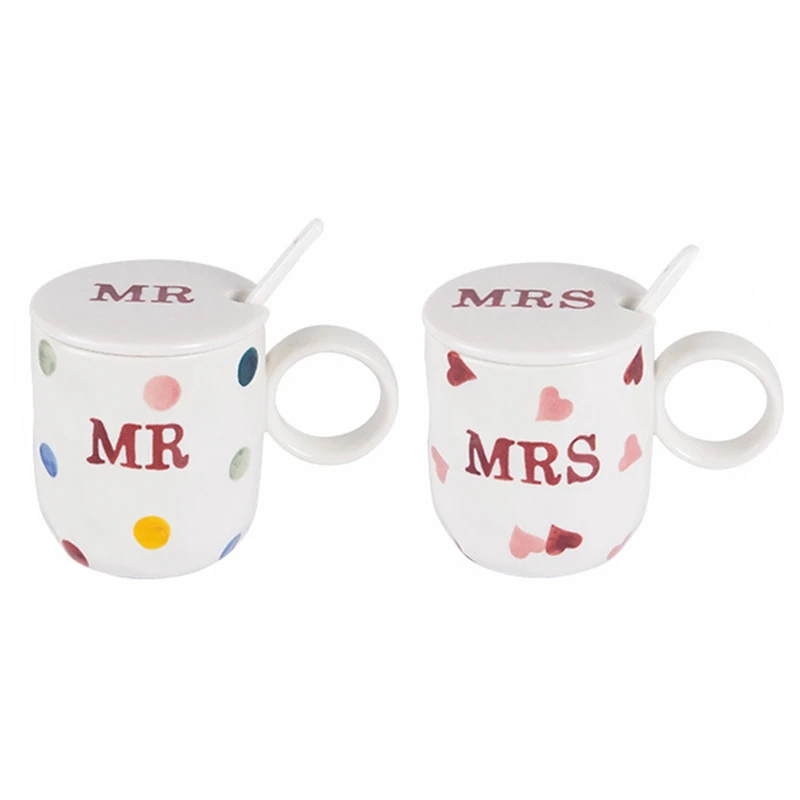 Простые Семейные кружки маленькие с ложками и крышками Mr Mrs | Дом сад