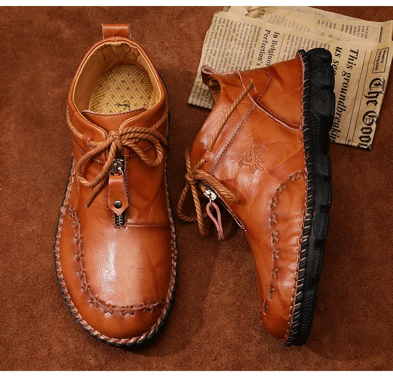 Fhlyiy/Брендовые мужские кожаные ботинки; сезон осень-зима; высокие зимние мужские Ботильоны; удобные мотоциклетные ботинки; Мужская обувь;