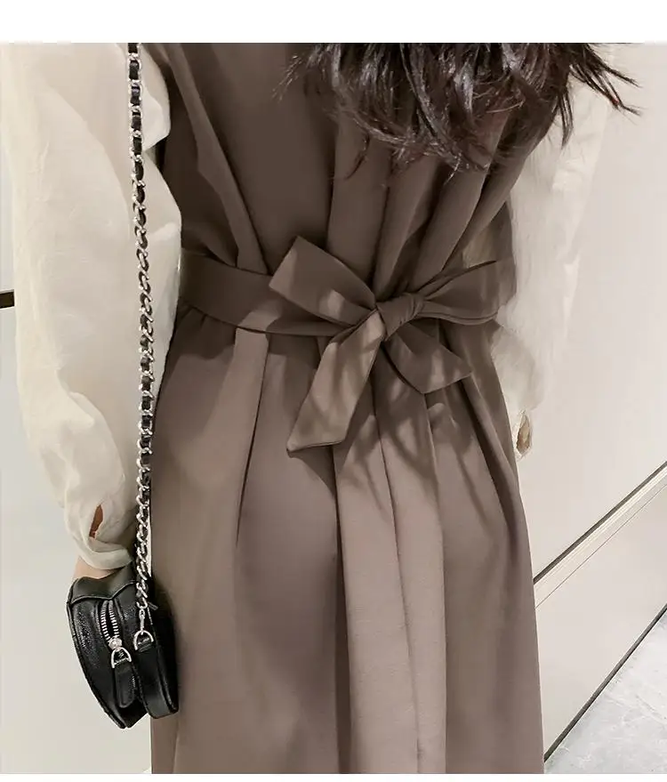 Осенняя Корейская версия новой моды из двух частей рубашка+ жилет юбка костюм для женщин длиной до щиколотки на молнии