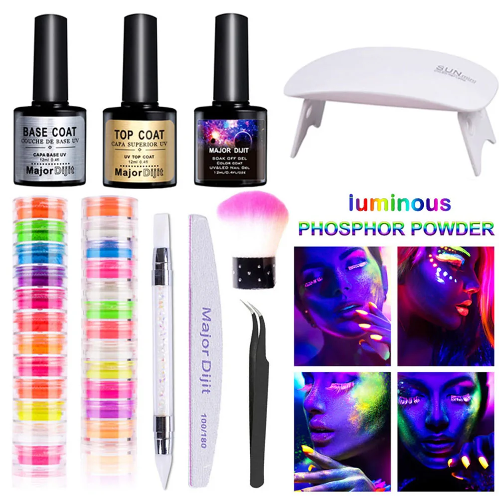 10 шт. DIY Топ база свечение голографический фосфор светодиодный светильник Сушилка Гель лак для ногтей набор инструментов профессиональный маникюрный салон светящаяся пудра