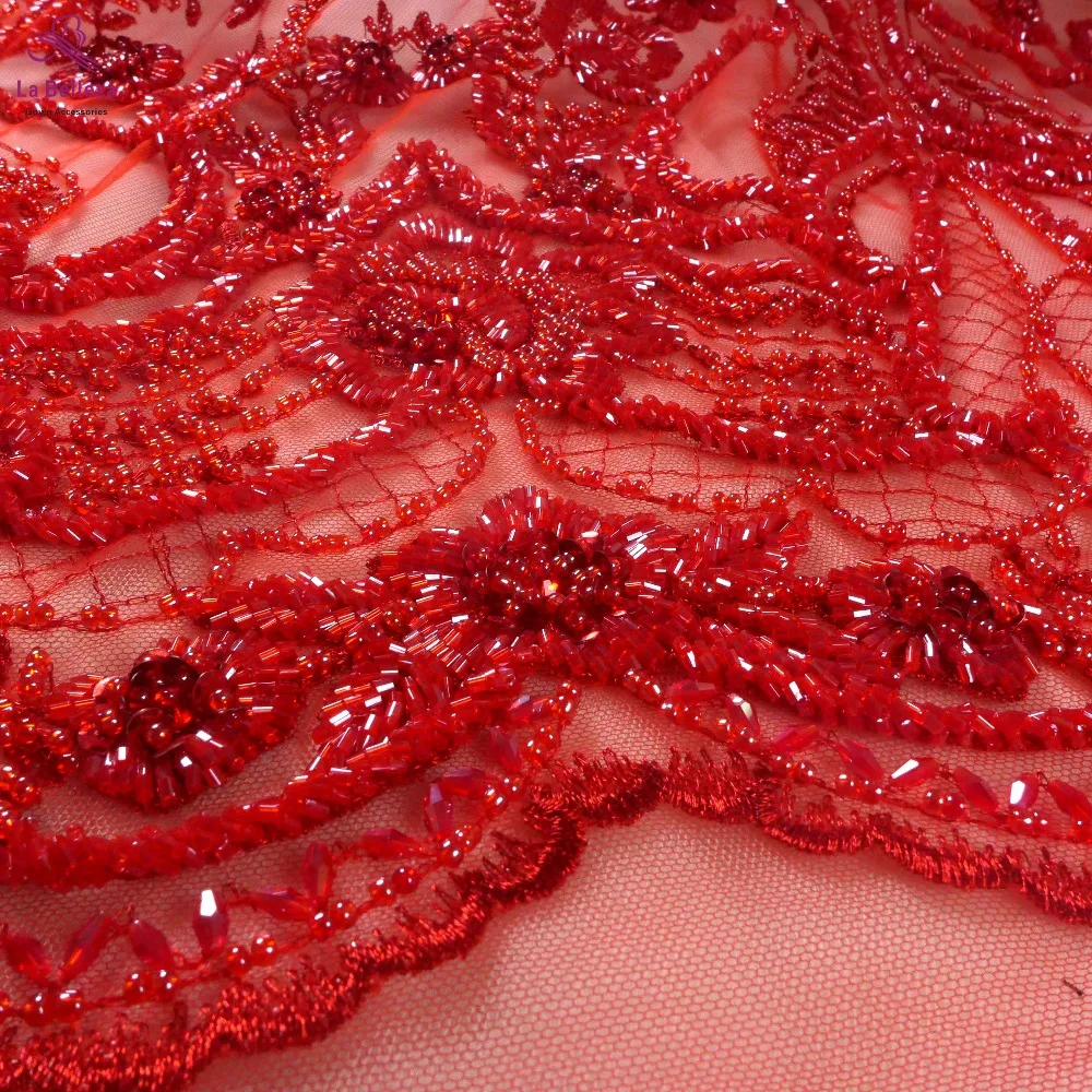 La Belleza, новинка, свадебное платье, кружевная ткань, дизайн, кружево, красное, расшитое бисером, кружевная ткань, Кристальное кружево, 1 ярд