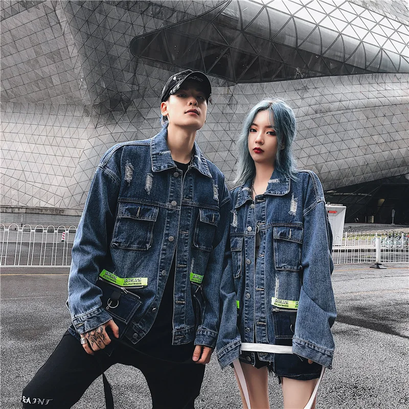 Новая куртка с несколькими карманами, джинсовая уличная Harajuku Хип Хоп Мужская винтажная джинсовая куртка, осенние джинсовые куртки