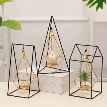 

Nordic Candle Holders Originality Romantic Dinner Geometric Iron Candlestick Wall Candle Stand for Wedding Party Home Decor