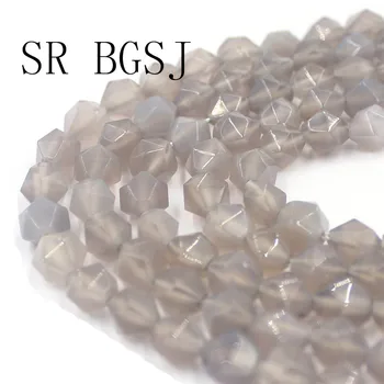 

Free Shipping 8mm Faceted Round Polygonal Gray Agates Onyx Natural Stone DIY Beads Strand 15"