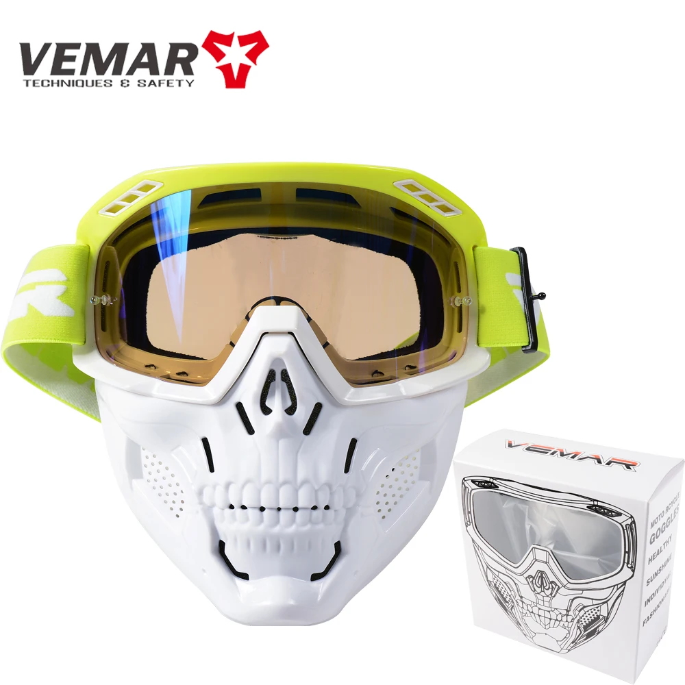 Vemar Motorcycle Goggles Anti-fog Dust-proof Detachable Uv Protection Ski Bike Goggles Open Face Wind-proof Mask With Air Vents motorcycle sunglasses for small facesmotorcycle eyeglasses Helmets & Protective Gear