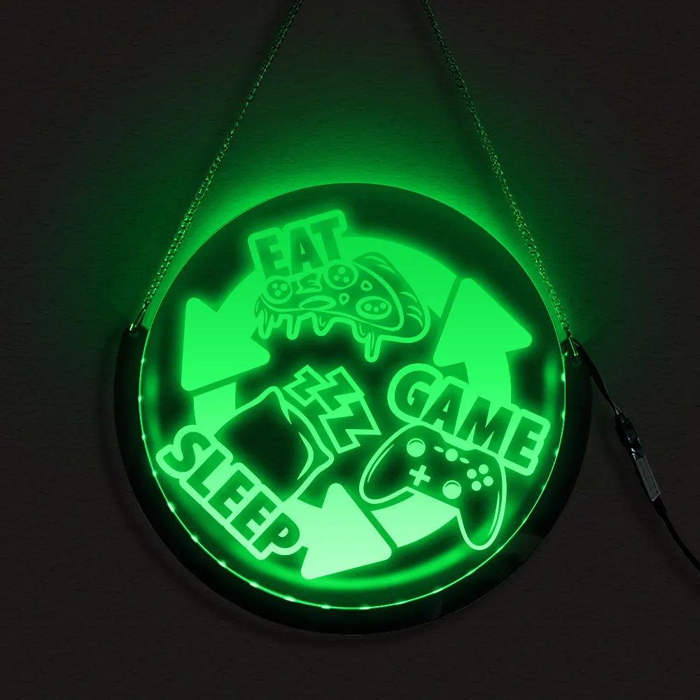 Eat Sleep Game Led Round Hanging Neon Sign Gaming Electric Display Board  Gamepad Lighting Home Decor Wall Light Gift For Gamers - Wall Lamps -  AliExpress