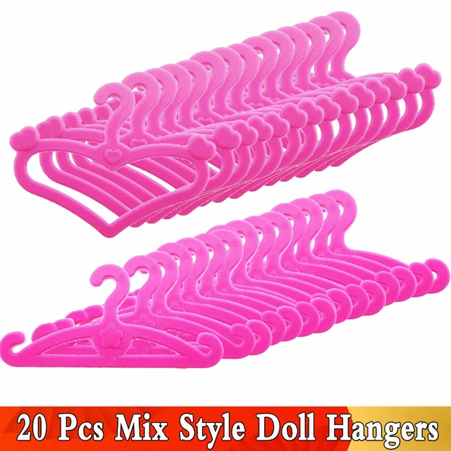 20 Pcs /Lot Pink Mix Style Dolls Hangers Dress Clothes Holder Cute