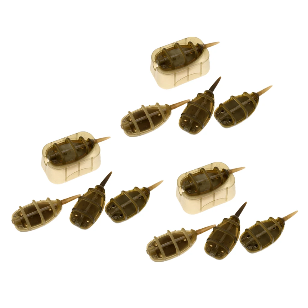 12Pcs Carp Fishing Feeder In-line Method Lures Basket Bait Trap Lead Sinker Fishing Tackles  20g 25g 30g 35g