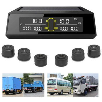 

Solar Wireless Tire Pressure Monitoring System for Bus or Truck 6 Wheels TPMS 6 External Sensors Replaceable Battery LCD Display